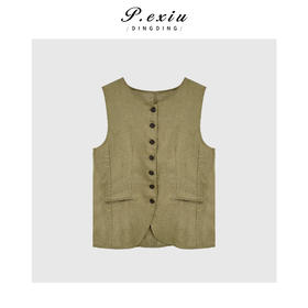 04-3潘依绣丁丁宠粉复古时髦极简系带圆领马甲Q6545