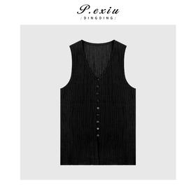 04-1潘依绣丁丁宠粉气质压褶复古高级感V领无袖马甲Q17039