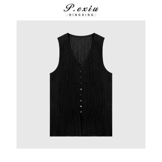 04-1潘依绣丁丁宠粉气质压褶复古高级感V领无袖马甲Q17039 商品图0