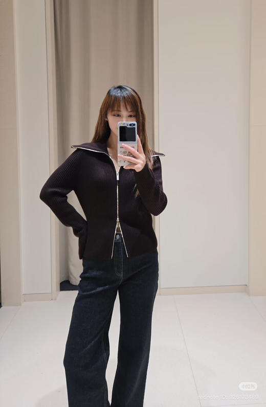 22-3 独家圆正 小禾 半精纺羊毛 栗子红 拉链针织开衫 我穿XL 商品图8