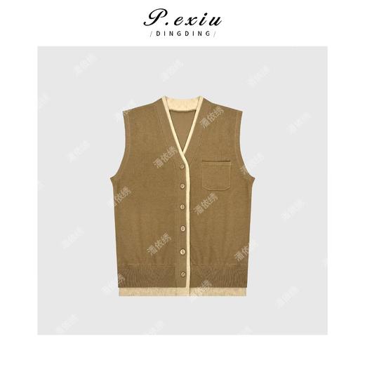 A008潘依绣丁丁宠粉设计感撞色带披肩排扣马甲 Q34041 商品图0