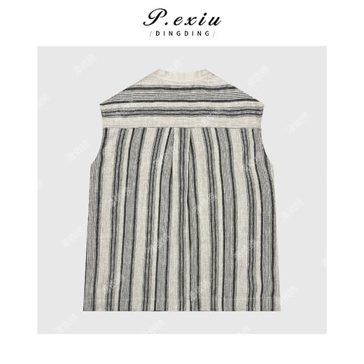 潘依绣丁丁宠粉桑蚕丝亚麻肌理感条纹无袖马甲 GH006 商品图1