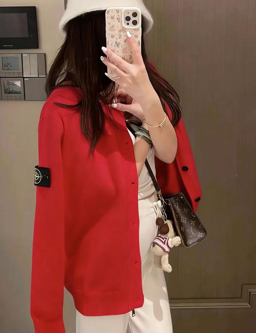 F020121新款徽章立领拉链单排扣针织外套新年红针织开衫 商品图2