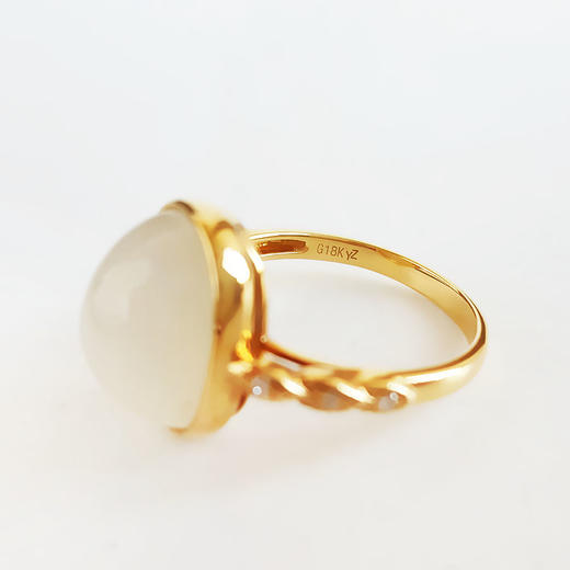 【天然正品】AU750黄金镶钻镶天然新疆籽料细腻一级白油润度佳蛋面和田玉戒指12号（戒圈可改）170126NJS72 商品图7