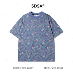 SDSA夏季新款男士痞帅彩色满印植物花卉圆领短袖T恤百搭设计师