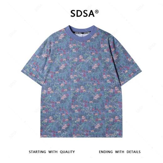 SDSA夏季新款男士痞帅彩色满印植物花卉圆领短袖T恤百搭设计师 商品图0