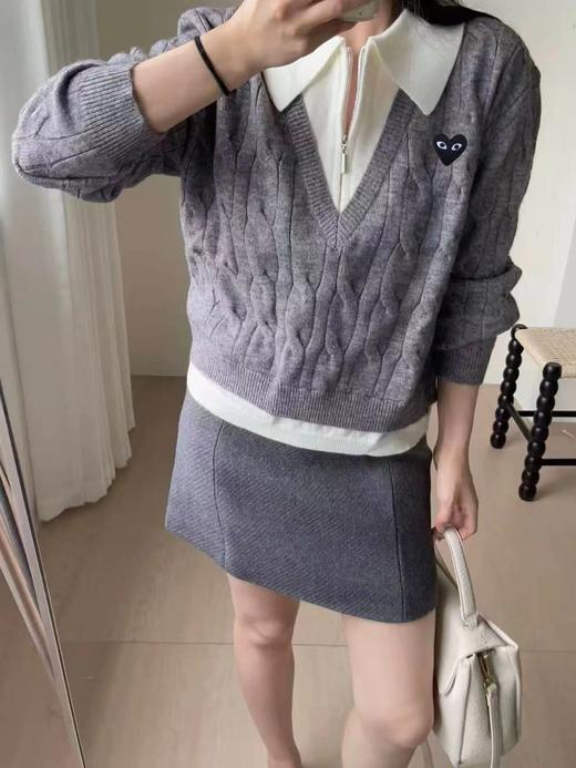 F020124春秋季学院风撞色Polo领半拉链针织衫 商品图9