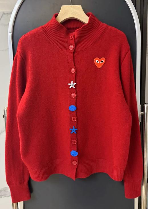 F020133春节穿搭门襟彩色装饰扣半高领设计针织开衫女款 商品图12