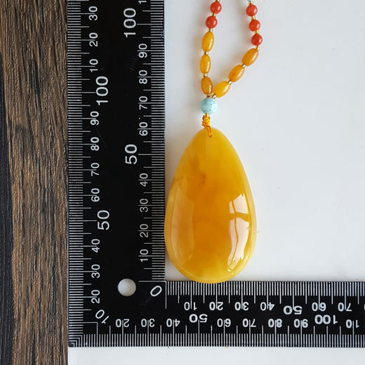 【天然正品】天然无杂裂鸡油黄水滴形蜜蜡吊坠项链61.0*35.8*18.7MM（皆取最大值）130126NJS60 商品图2
