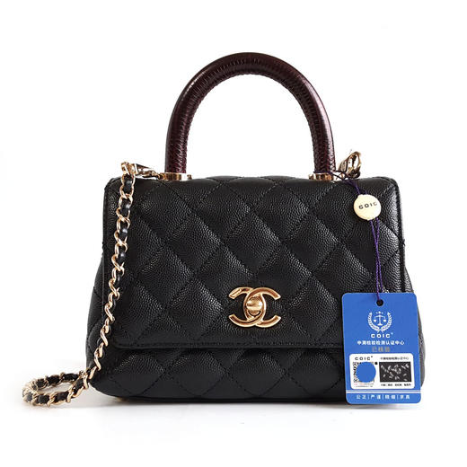 【95新】CHANEL香奈儿AS2215 B05068 94305黑金荔枝红手柄mini coco handle手提单肩包女士280126NJS03 商品图0