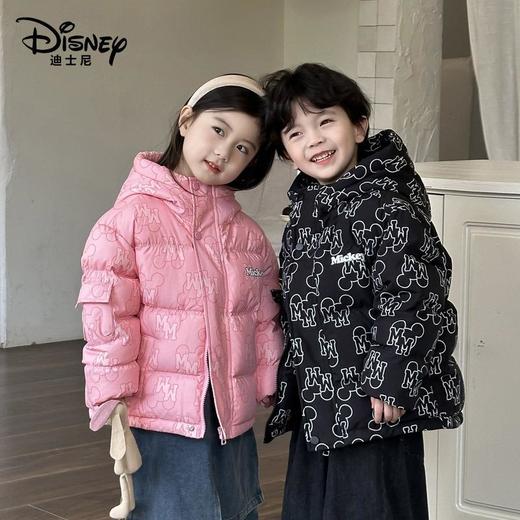 迪士尼儿童90白鸭绒新国标满印羽绒服黑金加厚连帽羽绒服 商品图1