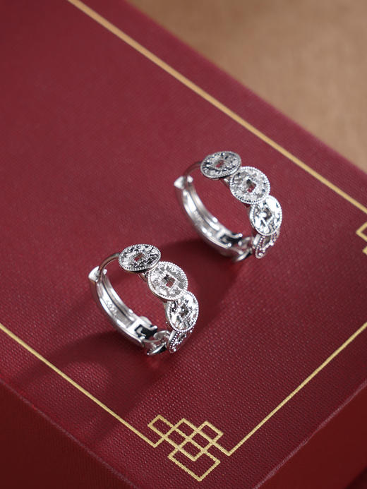 子佩集【五路财源】银S925耳环【FYE-1462100E】时尚五钱币扣环圆圈2601 商品图2