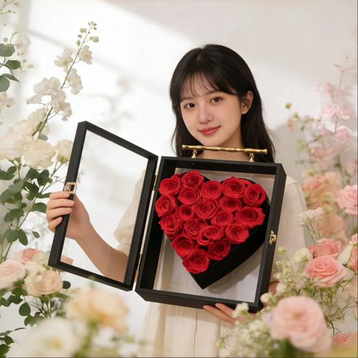 19支玫瑰永生花心形礼盒五选一 商品图0
