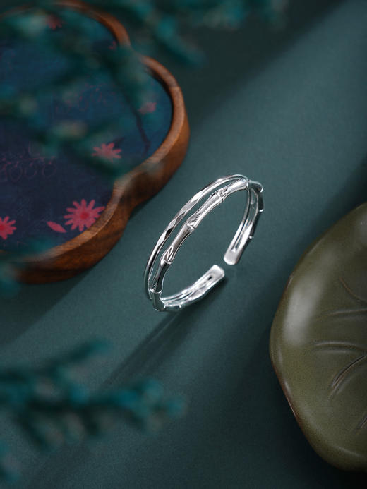 子佩集【竹福清欢】银S999手镯【YHSZ0143】双圈竹节拉彩2601 商品图2