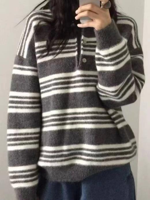 F020122秋冬日常穿搭温柔松弛polo领针织毛衣 商品图11