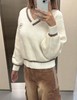 F020136新款三叶草千鸟格毛绒V领套头短款针织毛衣 商品缩略图6
