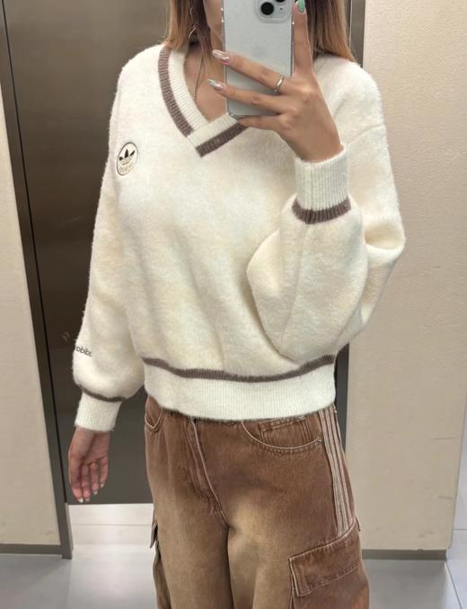 F020136新款三叶草千鸟格毛绒V领套头短款针织毛衣 商品图6