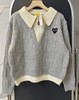 F020124春秋季学院风撞色Polo领半拉链针织衫 商品缩略图0