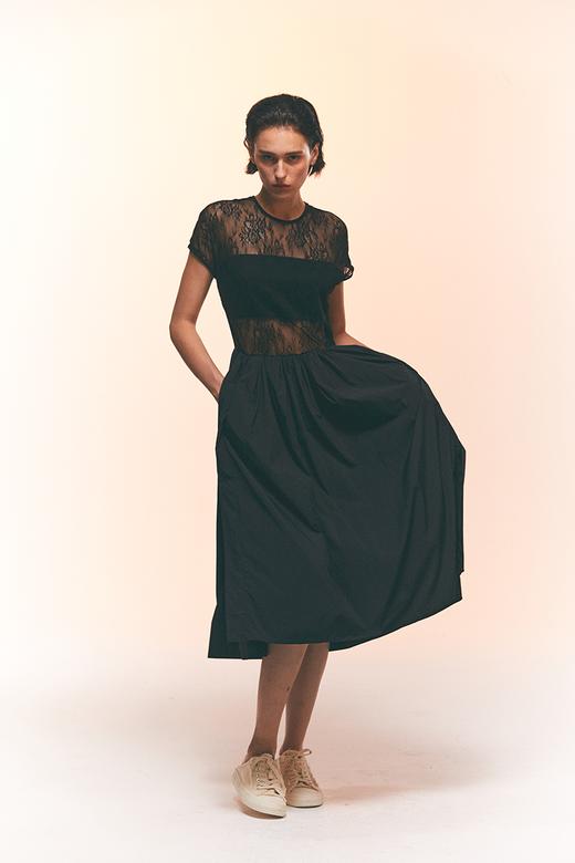 弹力超薄蕾丝拼接连衣裙 商品图1