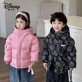 迪士尼儿童90白鸭绒新国标满印羽绒服黑金加厚连帽羽绒服