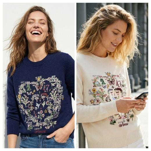 KINGDEER/KD春秋百搭时尚休闲针织刺绣圆领羊绒衫L805885轻运动/花朵/休闲款鹿王 商品图2