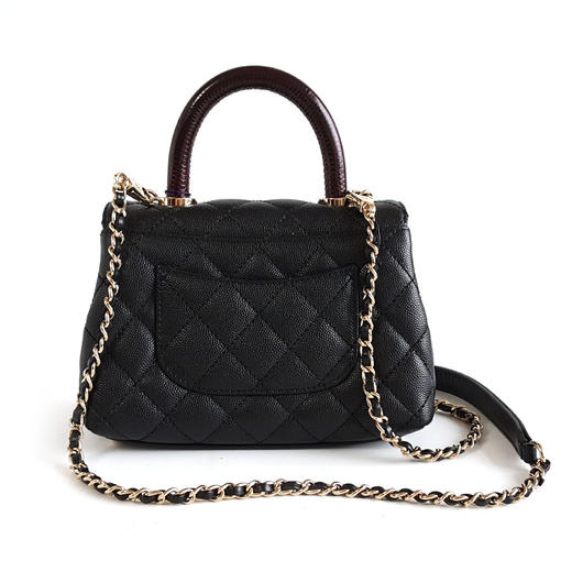 【95新】CHANEL香奈儿AS2215 B05068 94305黑金荔枝红手柄mini coco handle手提单肩包女士280126NJS03 商品图3