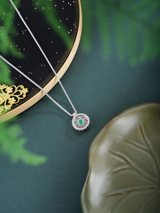 子佩集【芳菲启运】银S925套链【V10199HPSA】项链时尚可转动绿点太阳花2601 商品图4