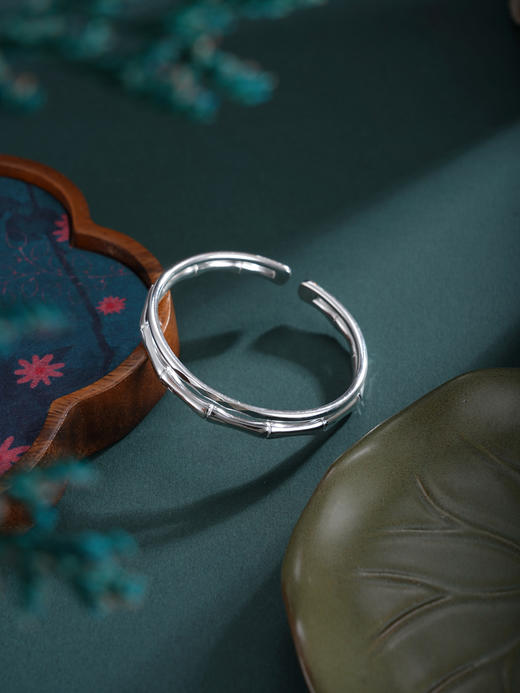 子佩集【竹福清欢】银S999手镯【YHSZ0143】双圈竹节拉彩2601 商品图3