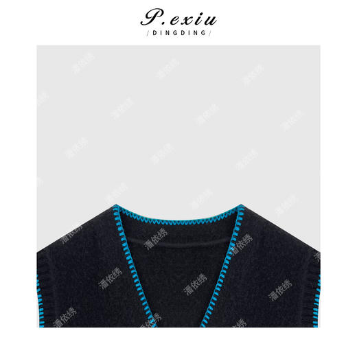 A008潘依绣丁丁宠粉100羊毛 设计感明线撞色缝线马甲 Q12001 商品图2