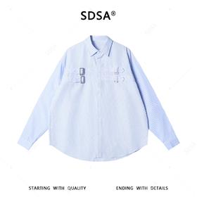 SDSA男装2026新款高贵轻奢简约金属扣装饰竖纹长袖衬衫百搭休闲