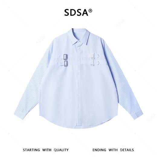 SDSA男装2026新款高贵轻奢简约金属扣装饰竖纹长袖衬衫百搭休闲 商品图0