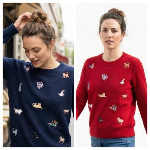 KINGDEER/KD”十二生肖“秋冬新款女式刺绣羊绒衫L805501轻运动/花朵/休闲款鹿王 红色 商品图1