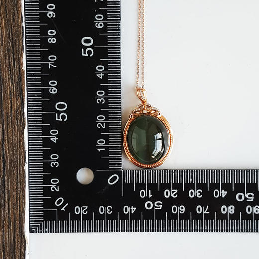 【天然正品】AU750玫瑰金镶钻镶天然细腻无黑点蛋面和田玉碧玉猫眼吊坠项链33.4*21.4*12.0MM（皆取最大值）蛋面：20.2*17.2MM170126NJS63 商品图2