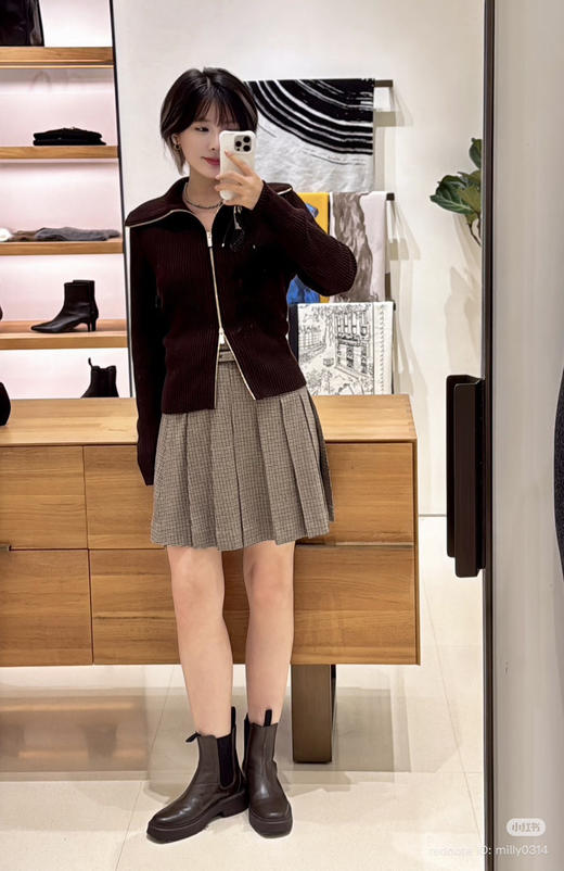 22-3 独家圆正 小禾 半精纺羊毛 栗子红 拉链针织开衫 我穿XL 商品图4