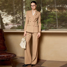 IWY/卡其色双排扣西装套装女职业装通勤高级感商务风两件套正装CP2720