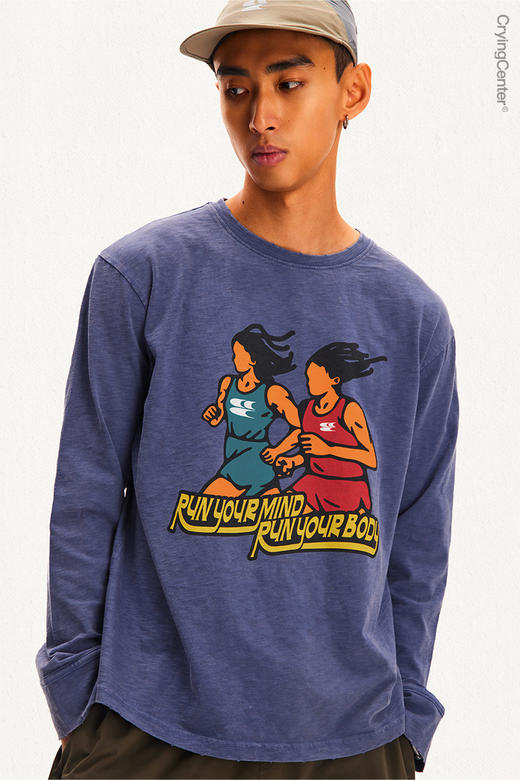 CryingCenter 美式复古跑者印花做旧长袖Tee 哭喊中心 商品图4