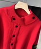 F020121新款徽章立领拉链单排扣针织外套新年红针织开衫 商品缩略图12