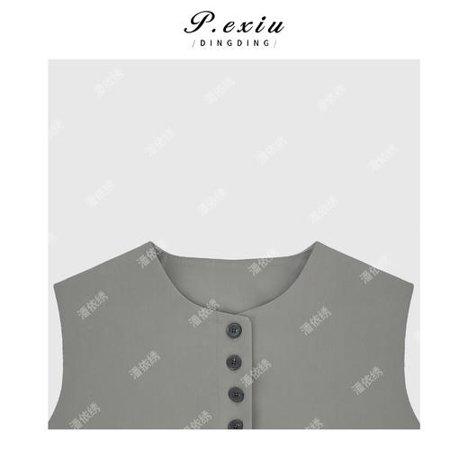 04-2潘依绣丁丁宠粉圆领复古基础单排多扣宽松叠穿韩版马甲Q8753 商品图2