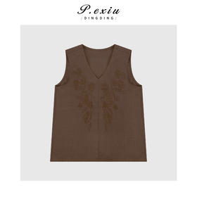 04-3潘依绣丁丁宠粉复古提花刺绣V领背心马甲Q78181