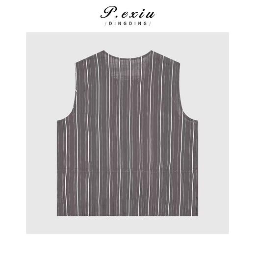 04-1潘依绣丁丁宠粉复古高级竖条纹抽绳无袖马甲Q30591 商品图1