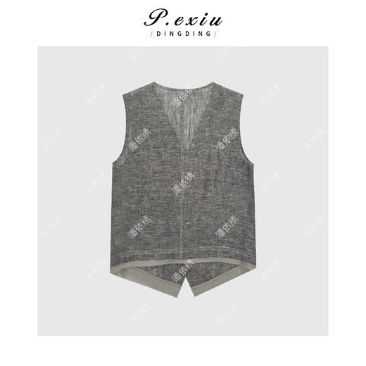 04-3潘依绣丁丁宠粉复古时髦下摆撞色拼接V领无袖马甲Q4921 商品图1