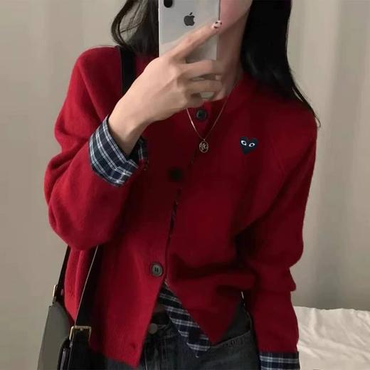 F020123日系松弛感百搭单品撞色格纹袖口针织开衫 商品图3