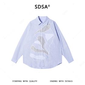 SDSA男装2026新款高贵轻奢小众设计条纹拼接长袖衬衫百搭宽松
