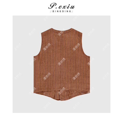 04-3潘依绣丁丁宠粉复古撞色竖条纹无袖圆领马甲Q59543 商品图1