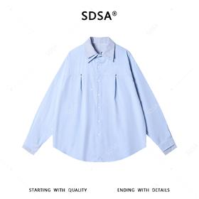 SDSA男装2026新款高贵轻奢潮牌褶皱铆钉翻领长袖衬衫百搭宽松衬衣