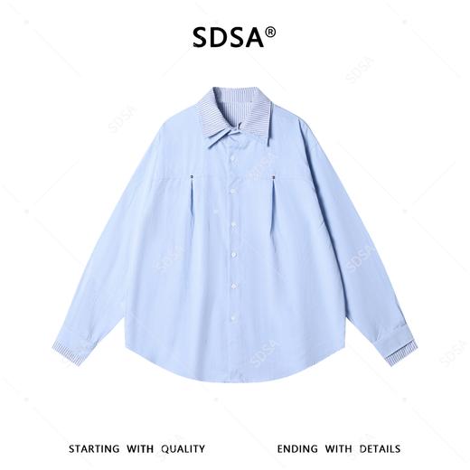 SDSA男装2026新款高贵轻奢潮牌褶皱铆钉翻领长袖衬衫百搭宽松衬衣 商品图0