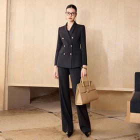 IWY/经典黑色羊毛西装套装女商务职场正装双排扣气质通勤职业装CP2720