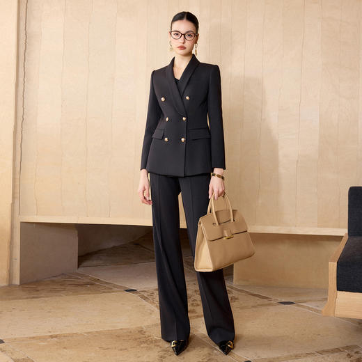 IWY/经典黑色羊毛西装套装女商务职场正装双排扣气质通勤职业装CP2720 商品图0