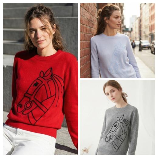 KINGDEER/KD秋冬新款女式长袖羊绒衫 约216g L805679轻运动/花朵/休闲款100%山羊绒鹿王 红色 商品图1