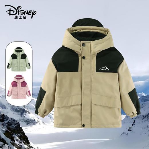 迪士尼儿童户外冲锋衣中大童亲子款加厚连帽夹棉外套三合一外套 商品图0